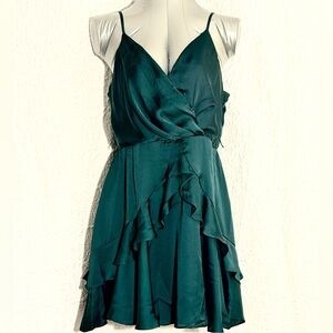 Emerald Green Satin Mini Dress - Size XL